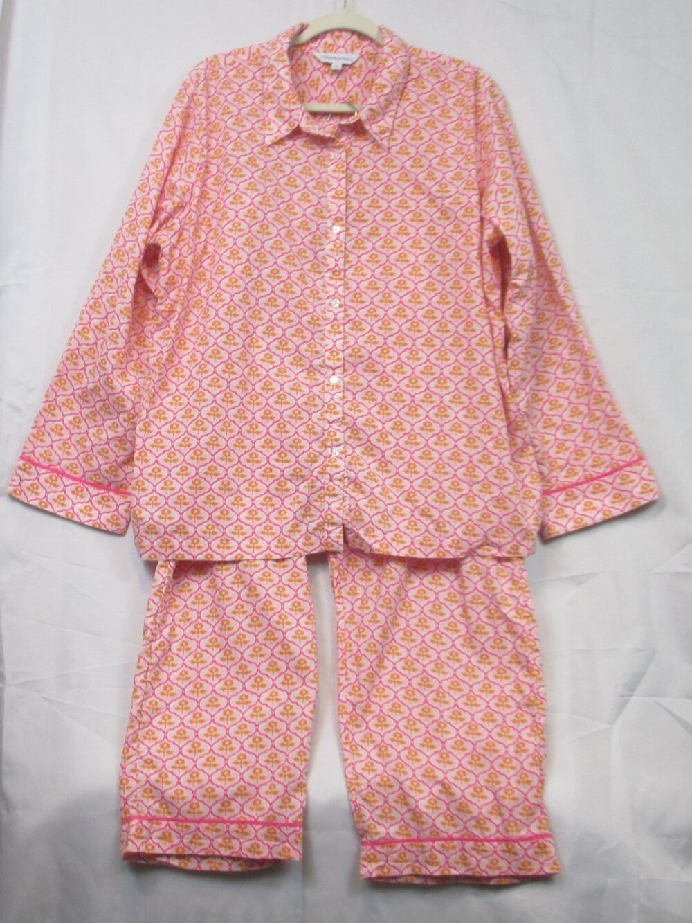THE COMPANY STORE Floral Orange Pink Cotton Pajama Set Pockets Loungewear XXL